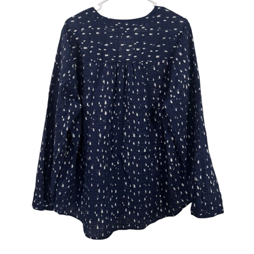 Lane Bryant Navy Blue Patterned Long Sleeve V-Neck Blouse - Picture 2 of 5
